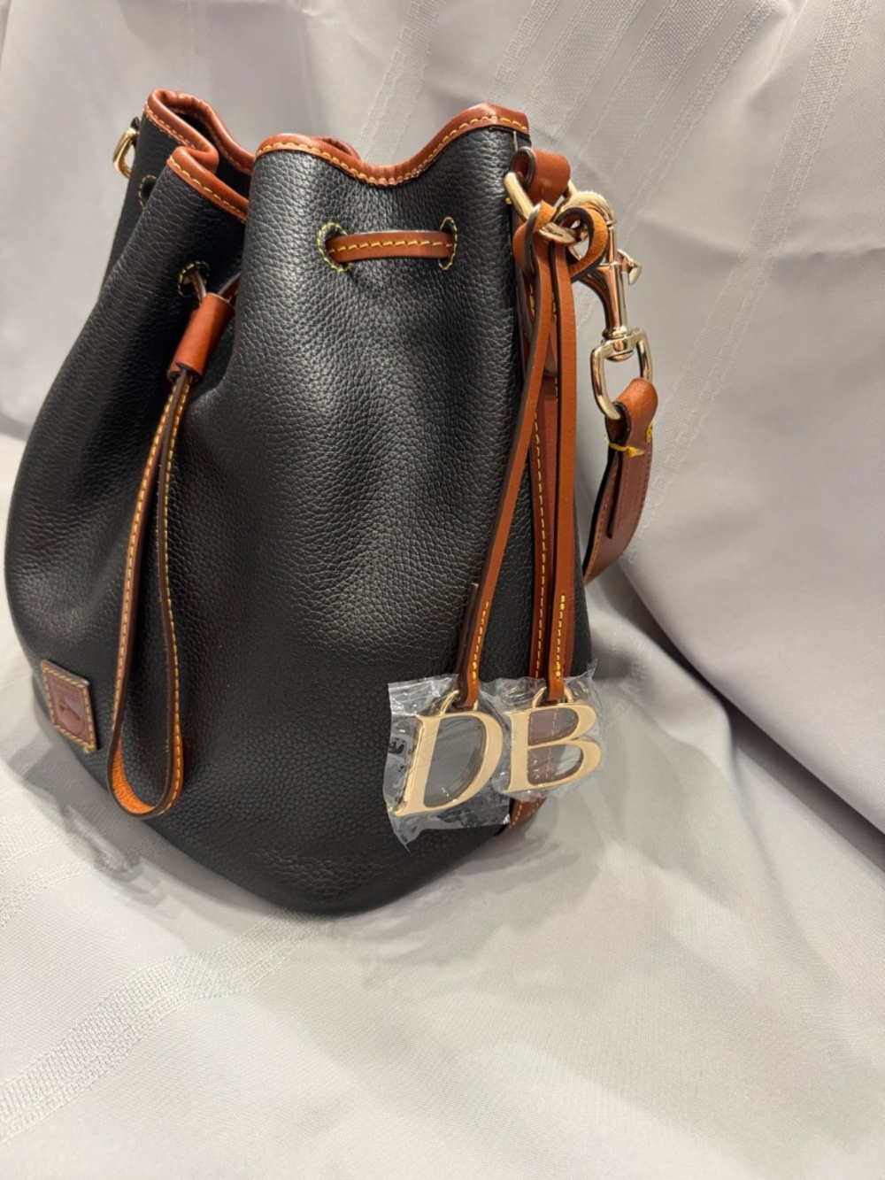 Dooney & Bourke Black Pebbled Leather Drawstring Bag - Picture 3 of 10